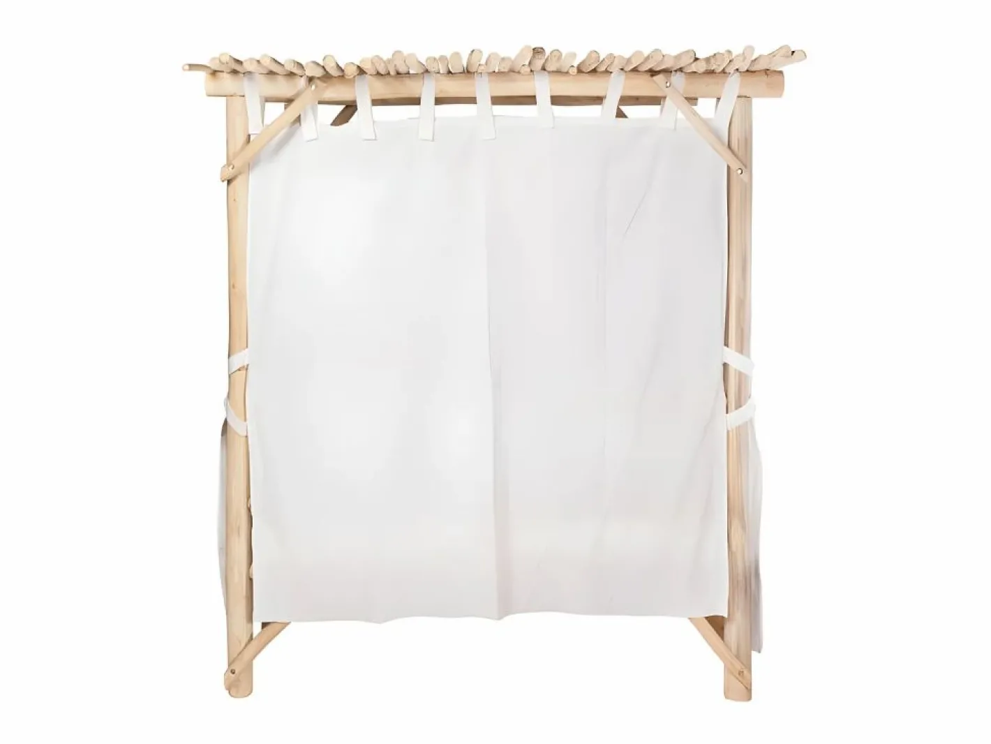 MYLIA Tumbona|Cama de jardín con baldaquín de teca - Natural claro y blanco TULUM