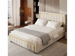 Cama Terciopelo|Cama Con Canapé|Cama de terciopelo con canapé de 160x200 cm - con palanca neumática - con somier de láminas -