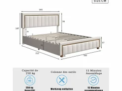 Cama Terciopelo|Cama Con Canapé|Cama de terciopelo con canapé de 160x200 cm - con palanca neumática - con somier de láminas -