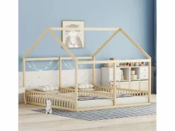 Merax Cama Montessori|Cama doble cabina - 2 x 90 x 200 cm - madera de pino + MDF - color natural