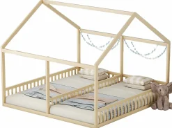 Merax Cama Montessori|Cama doble cabina - 2 x 90 x 200 cm - madera de pino + MDF - color natural