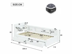 Merax Cama doble con canapé - 90 x 200 cm - cabecero con canapé + 2 luces - Armarios laterales + cajón - aglomerado + MDF - Blanco