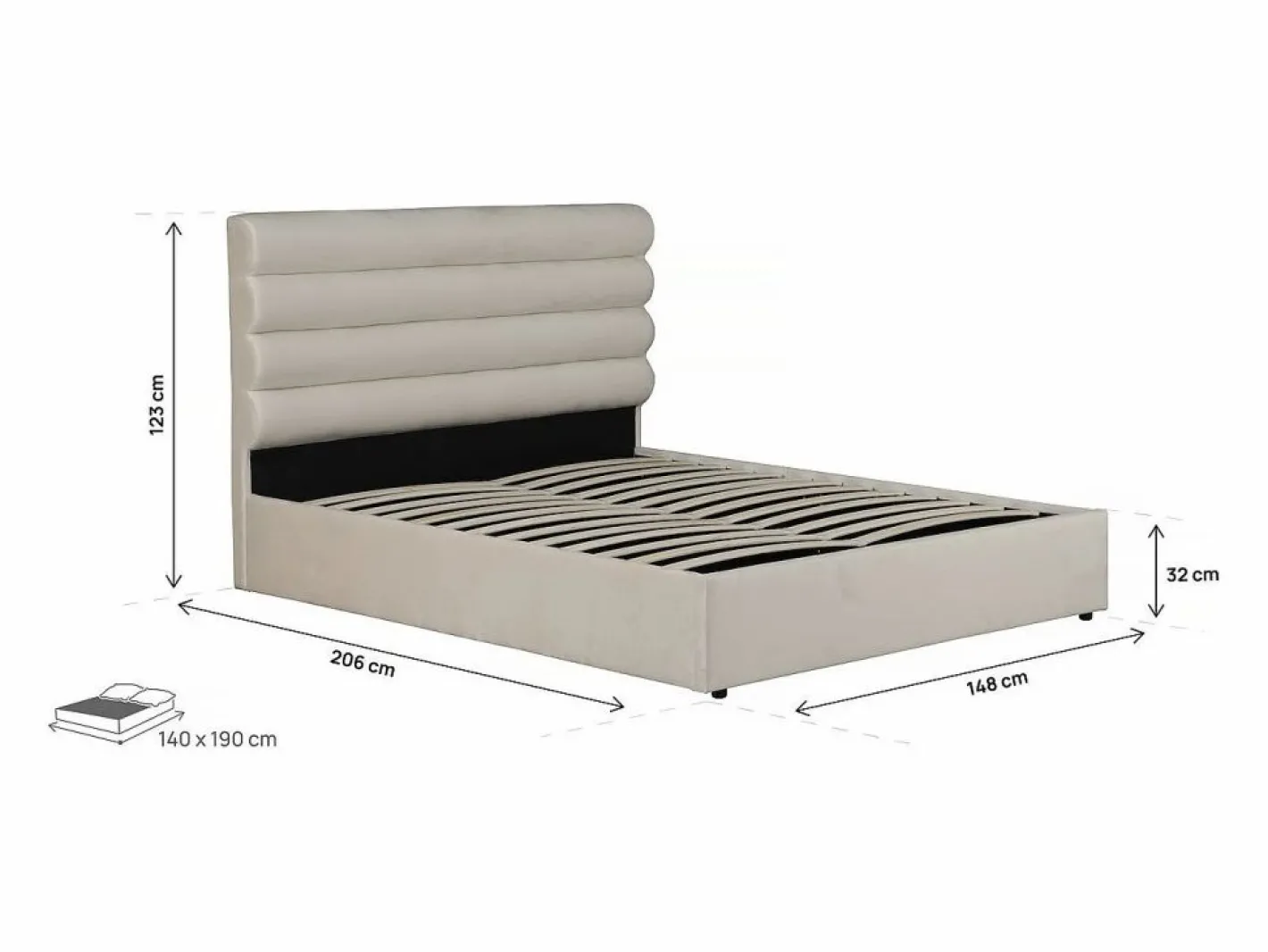 Habitat et jardin Cama doble de terciopelo de diseño "Livigno" - 140 x 190 cm - Beige Hot