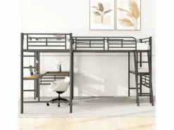 Merax Cama Alta|Cama doble entreplanta - 2 x 90 x 200 cm - con escritorio de esquina y escalera - metal -
