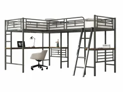 Merax Cama Alta|Cama doble entreplanta - 2 x 90 x 200 cm - con escritorio de esquina y escalera - metal -