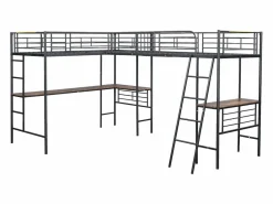 Merax Cama Alta|Cama doble entreplanta - 2 x 90 x 200 cm - con escritorio de esquina y escalera - metal -