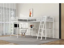 Merax Cama doble entreplanta - 2 x 90 x 200 cm - con escritorio esquinero y escalera - metal - Blanco New