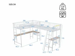 Merax Cama doble entreplanta - 2 x 90 x 200 cm - con escritorio esquinero y escalera - metal - Blanco New