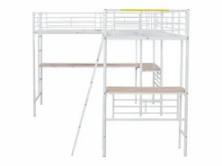Merax Cama doble entreplanta - 2 x 90 x 200 cm - con escritorio esquinero y escalera - metal - Blanco New