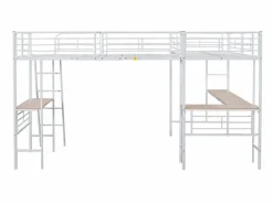 Merax Cama doble entreplanta - 2 x 90 x 200 cm - con escritorio esquinero y escalera - metal - Blanco New