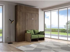 Cama doble plegable francesa Kentaro de 140 cm con sofá y muebles de nogal, color verde^ITAMOBY Hot