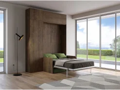 Cama doble plegable francesa Kentaro de 140 cm con sofá y muebles de nogal, color verde^ITAMOBY Hot