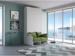 Cama doble plegable francesa Kentaro de 140 cm con sofá y mueble alto de fresno , color verde^ITAMOBY Best