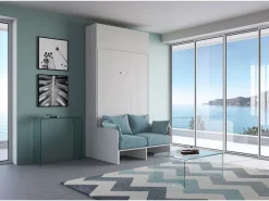Cama doble plegable francesa Kentaro de 140 cm con sofá y mueble alto de fresno , azul claro^ITAMOBY Discount