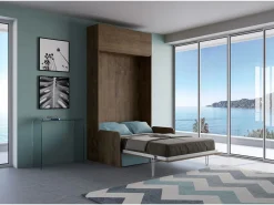Cama doble plegable francesa Kentaro de 140 cm con sofá y mueble alto de nogal, color claro^ITAMOBY Best
