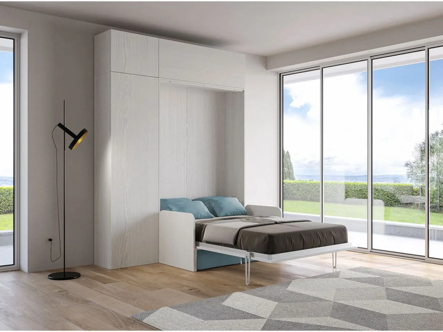 ITAMOBY Cama doble plegable francesa Kentaro de 140 cm con sofá y muebles de fresno , azul claro Blanco Sale