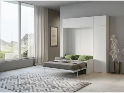 ITAMOBY Cama Abatible|Cama doble plegable Kentaro de 160 cm con sofá y muebles de fresno , verde