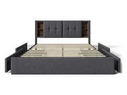 Cama doble 140x190 cm diseño moderno con almacenaje y luz led hierro dormitorio (Sin colchón) Blanco Outlet
