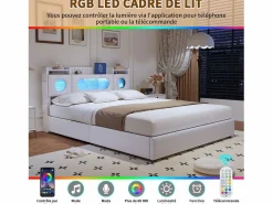 Cama Con Canapé|Cama Con Almacenaje|Cama doble 140x200cm con cabecero LED - espacio de almacenamiento y puerto USB - canapé hidráulico - PU -