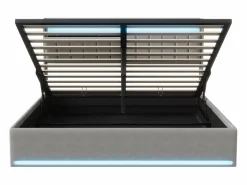Cama Terciopelo|Cama Con Canapé|Cama doble 160x200cm con iluminación LED y almacenaje hidráulico - cabecero con puertos USB y compartimentos de almacenaje - terciopelo -