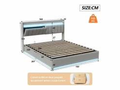 Cama Terciopelo|Cama Con Canapé|Cama doble 160x200cm con iluminación LED y almacenaje hidráulico - cabecero con puertos USB y compartimentos de almacenaje - terciopelo -
