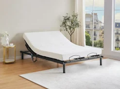 Ysmée Cama eléctrica de relajación decorativa somier colchón de látex 3 zonas 2x90x200cm Tela Beige PANISOLA Negro