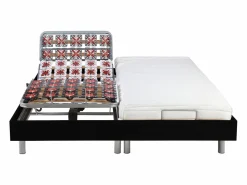 Ysmée Cama eléctrica de relax decorativa somier colchón muelles ensacados 90 x 200 cm Tela Gris RIZALI Negro Outlet