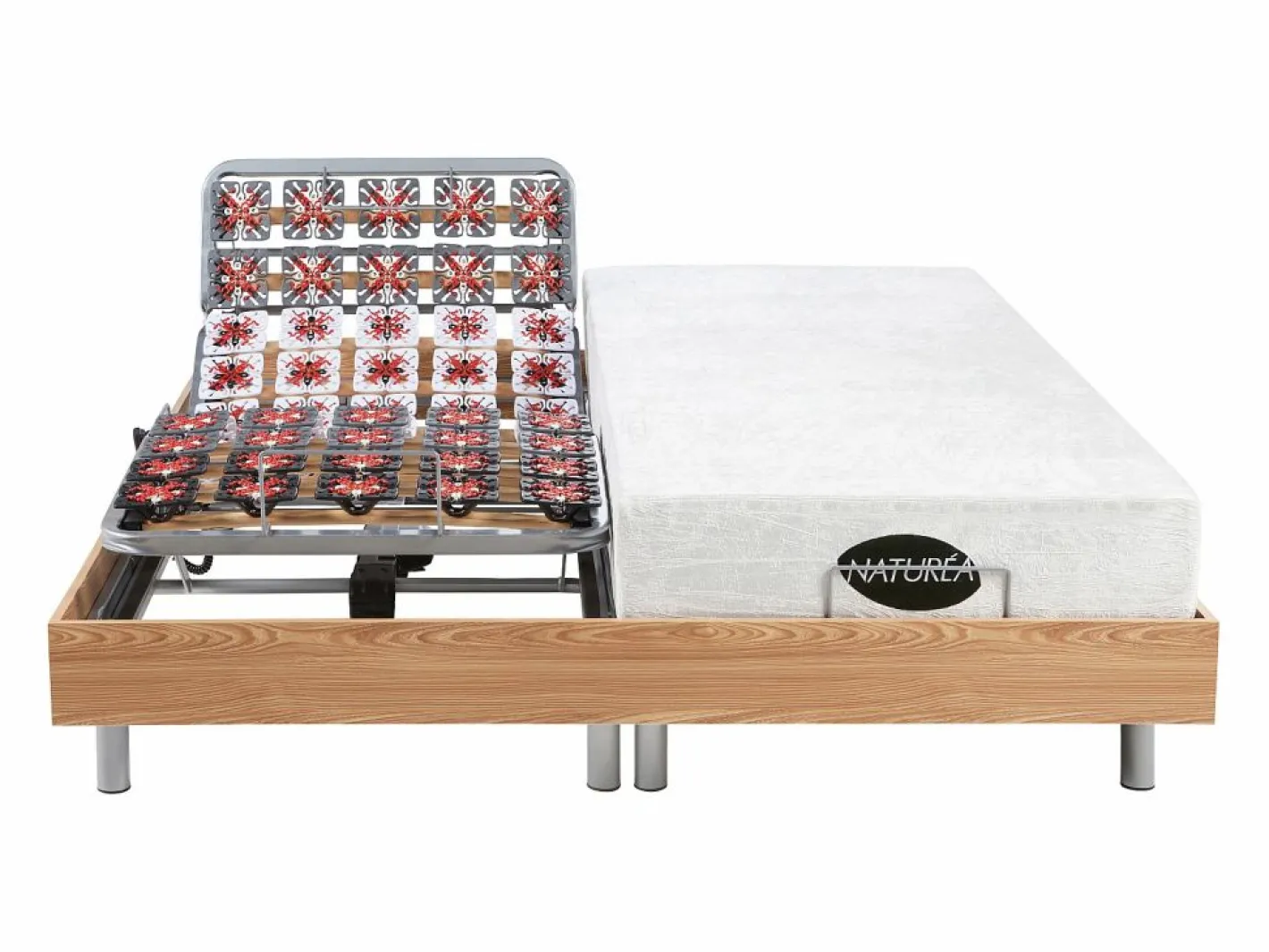 NATUREA Cama Articulada|Cama eléctrica relajación terminales LYSIS - 2 x 70 x 190 cm - roble