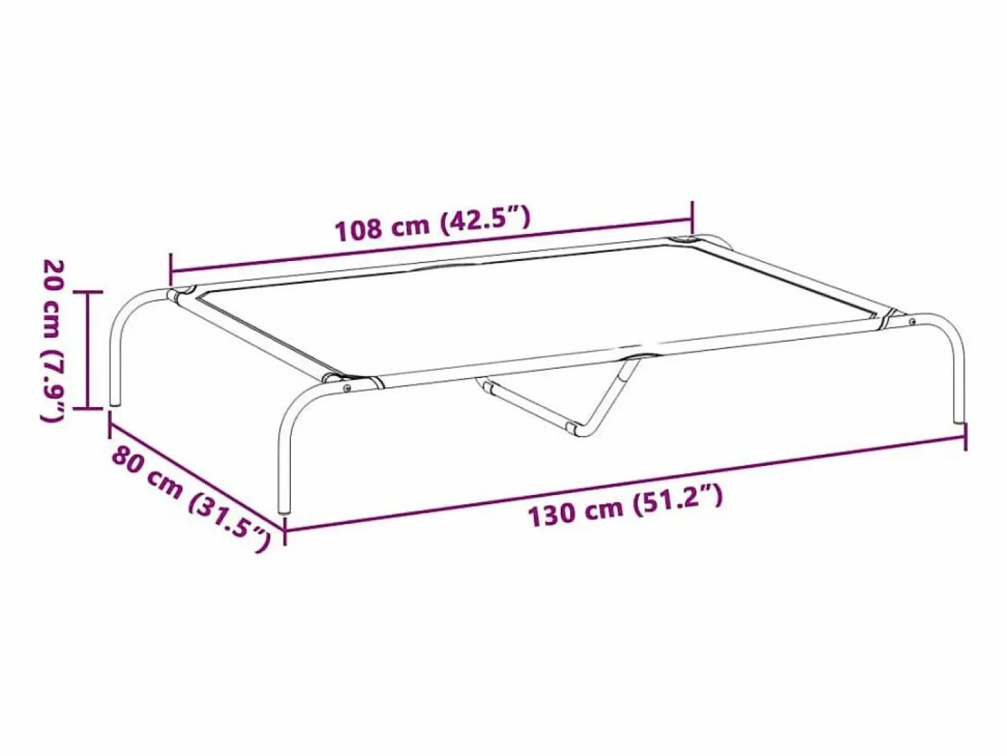 Clicnbuy Cama elevada para perros negra 130x80x20 cm tela Oxford y acero Negro New