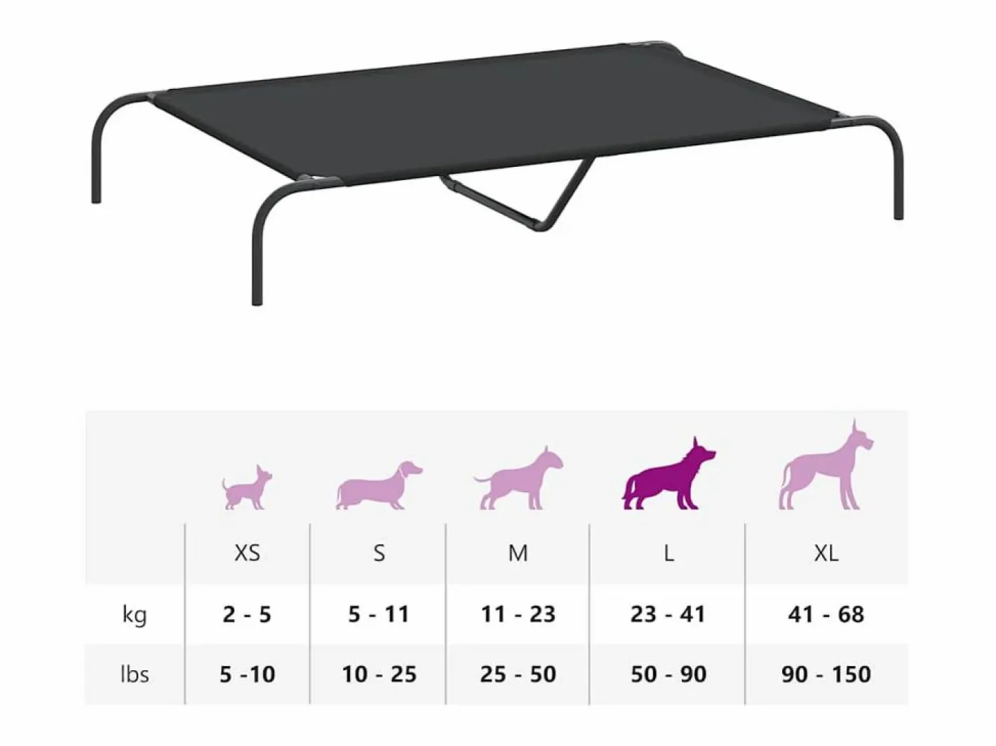 Clicnbuy Cama elevada para perros negra 130x80x20 cm tela Oxford y acero Negro New