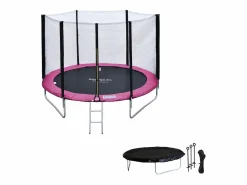 Happy Garden Cama Elástica|Cama elástica de 180 cm reversible / rosa CAIRNS + red de seguridad + escalera + lona + kit de anclaje.