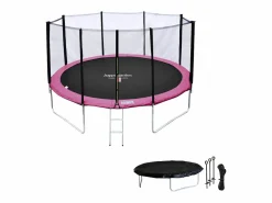 Happy Garden Cama elástica de 370cm reversible /rosa, Pack trampolín PERTH + red de seguridad + escalera + lona + kit de anclaje. Gris Discount
