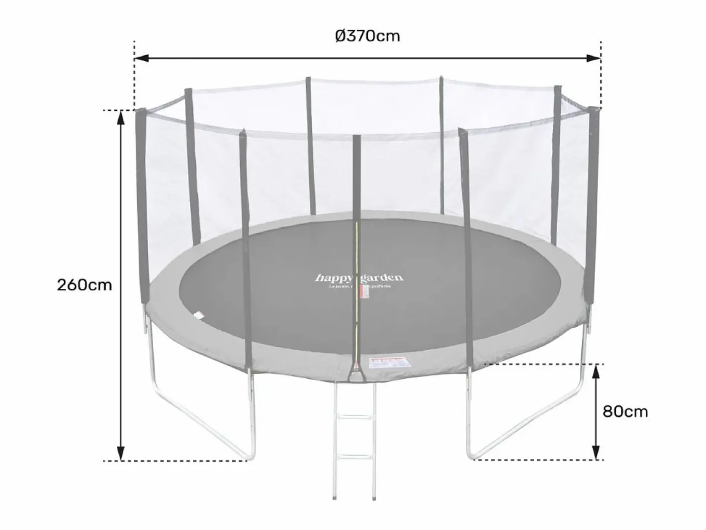 Happy Garden Cama Elástica|Cama elástica de 370cm reversible /azul, Pack trampolín PERTH + red de seguridad + escalera + lona + kit de anclaje.