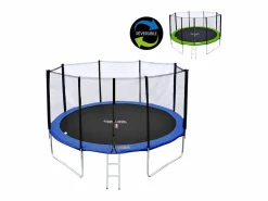 Happy Garden Cama elástica de 430cm reversible /azul, Pack trampolín MELBOURNE + red de seguridad + escalera + lona + kit de anclaje. - Verde Hot