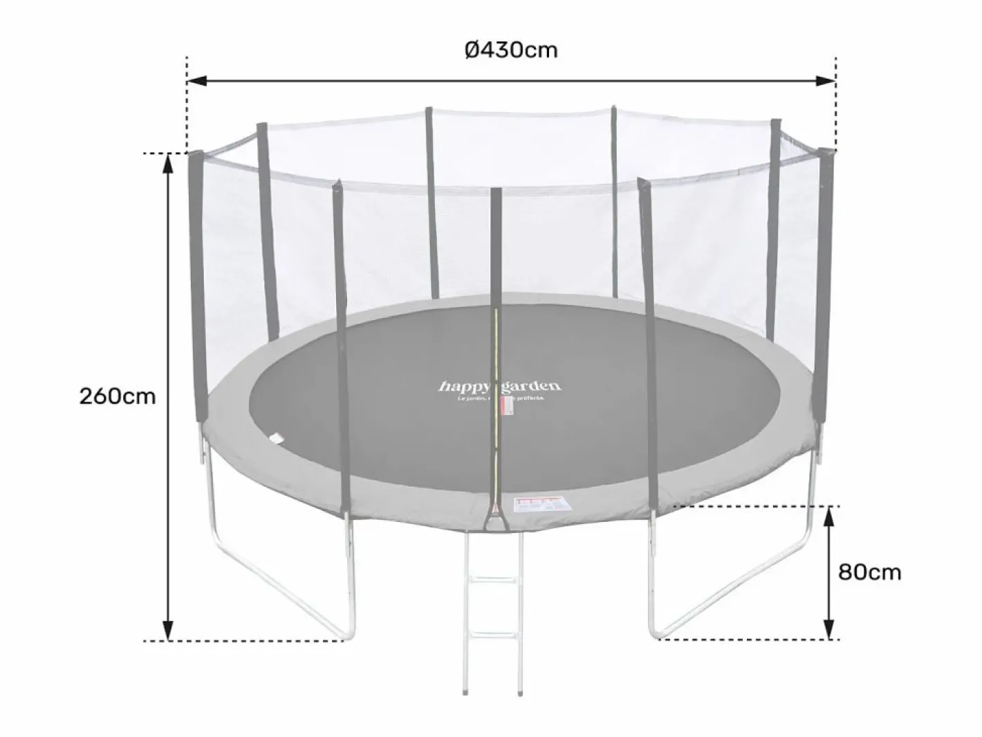 Happy Garden Cama elástica de 430cm reversible /azul, Pack trampolín MELBOURNE + red de seguridad + escalera + lona + kit de anclaje. - Verde Hot