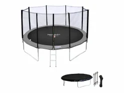 Happy Garden Cama elástica de 370cm reversible /gris, Pack trampolín PERTH + red de seguridad + escalera + lona + kit de anclaje. Rosa