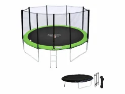 Happy Garden Cama elástica de 370cm reversible /verde, Pack trampolín PERTH + red de seguridad + escalera + lona + kit de anclaje. Azul Online