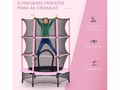 Homcom Cama elástica Jump entrada con cremallera y red de seguridad Ø140x190 cm Rosa Hot