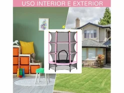 Homcom Cama elástica Jump entrada con cremallera y red de seguridad Ø140x190 cm Rosa Hot
