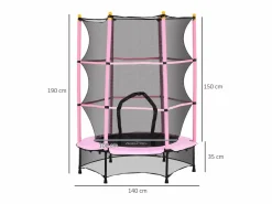 Homcom Cama elástica Jump entrada con cremallera y red de seguridad Ø140x190 cm Rosa Hot