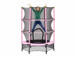 Homcom Cama elástica Jump entrada con cremallera y red de seguridad Ø140x190 cm Rosa Hot