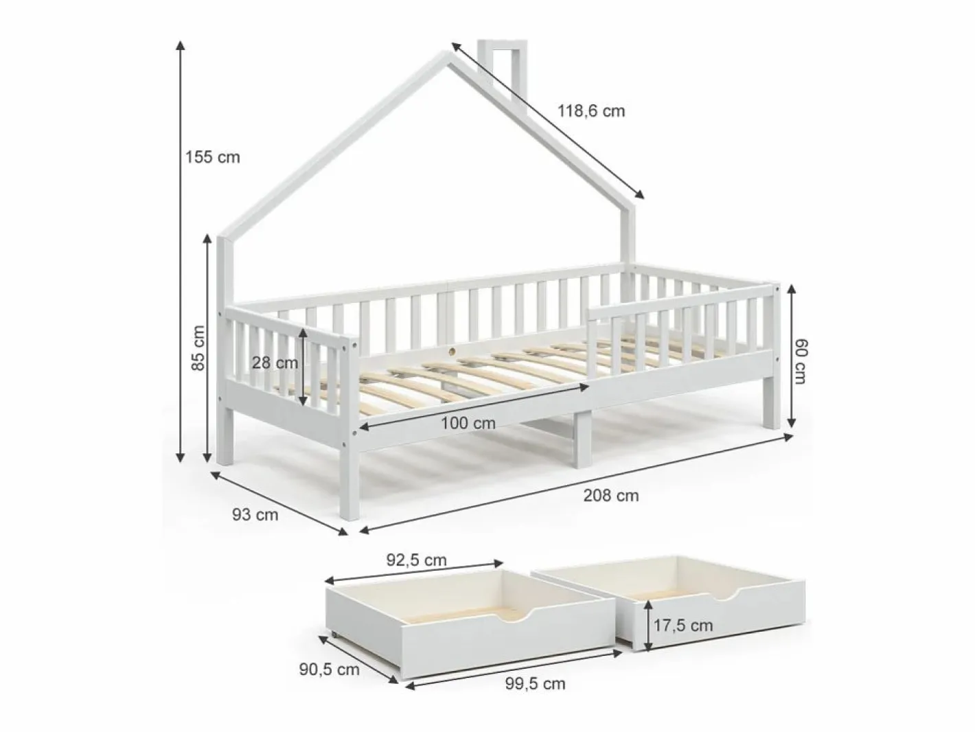 Vicco Cama en forma de casa 208x93x155 noemi Blanco New
