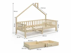 Cama en forma de casa madera natural 208x93x155 noemi^Vicco