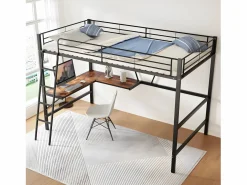 Cama entrepiso de hierro - 90x200 cm - con escritorio esquinero y estante -^ModernLuxe Discount