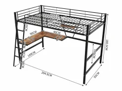 Cama entrepiso de hierro - 90x200 cm - con escritorio esquinero y estante -^ModernLuxe Discount