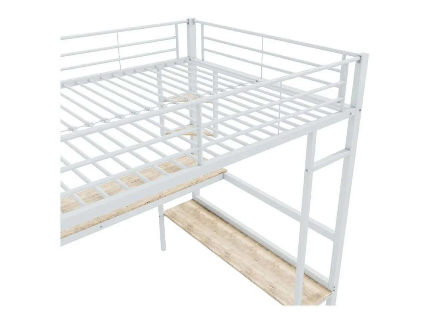 ModernLuxe Cama Alta|Cama entrepiso de hierro - 90x200 cm - con escritorio y 5 estantes -