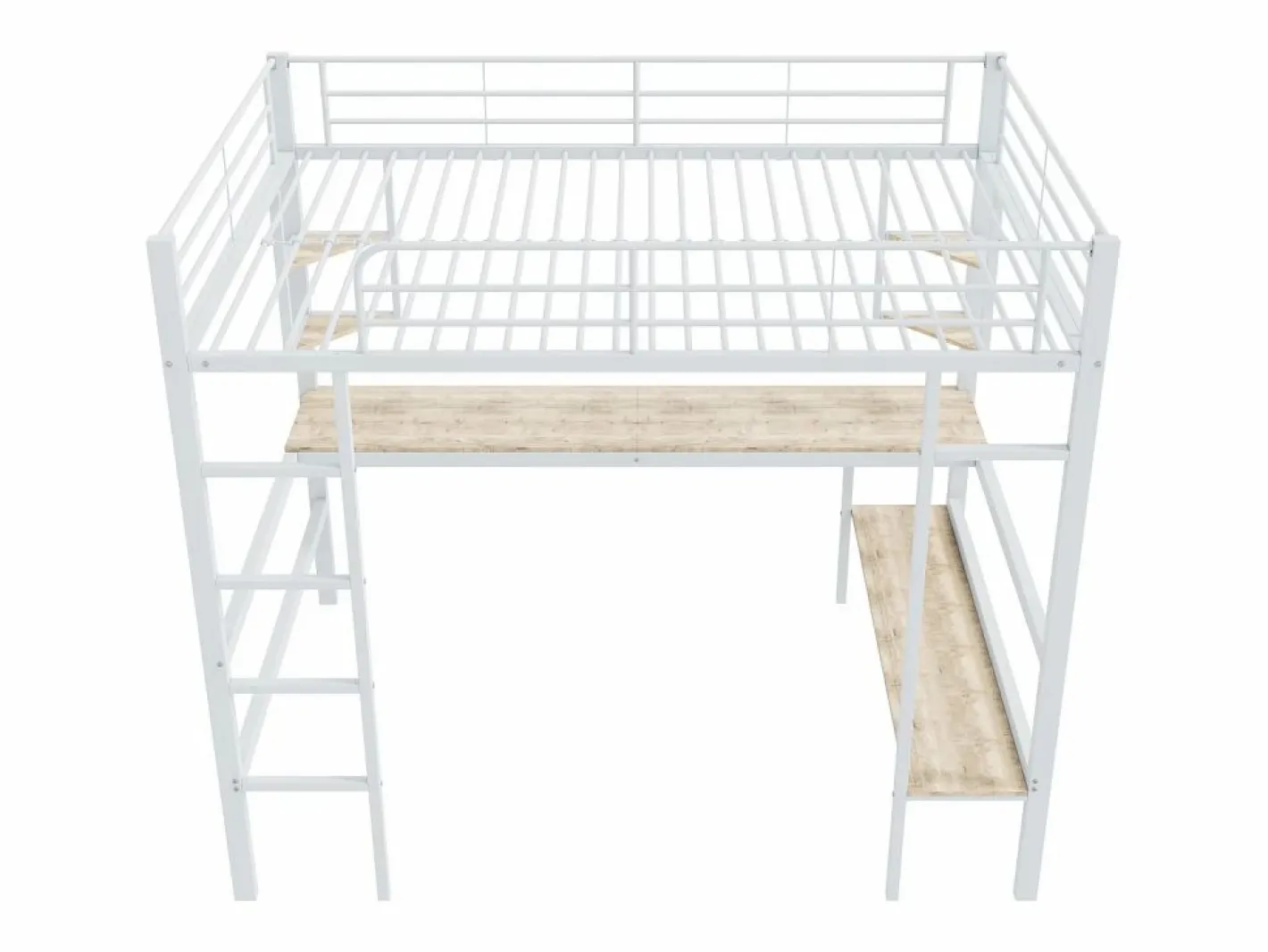 ModernLuxe Cama Alta|Cama entrepiso de hierro - 90x200 cm - con escritorio y 5 estantes -