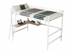 ModernLuxe Cama entrepiso de hierro - 90x200 cm - con escritorio esquinero y estante - Blanco Best