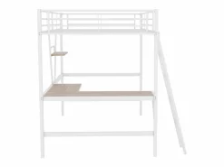 ModernLuxe Cama entrepiso de hierro - 90x200 cm - con escritorio esquinero y estante - Blanco Best