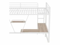 ModernLuxe Cama entrepiso de hierro - 90x200 cm - con escritorio esquinero y estante - Blanco Best